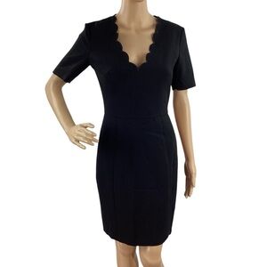 French Connection Whisper Ruth Knit Black Scallop Sheath Dress